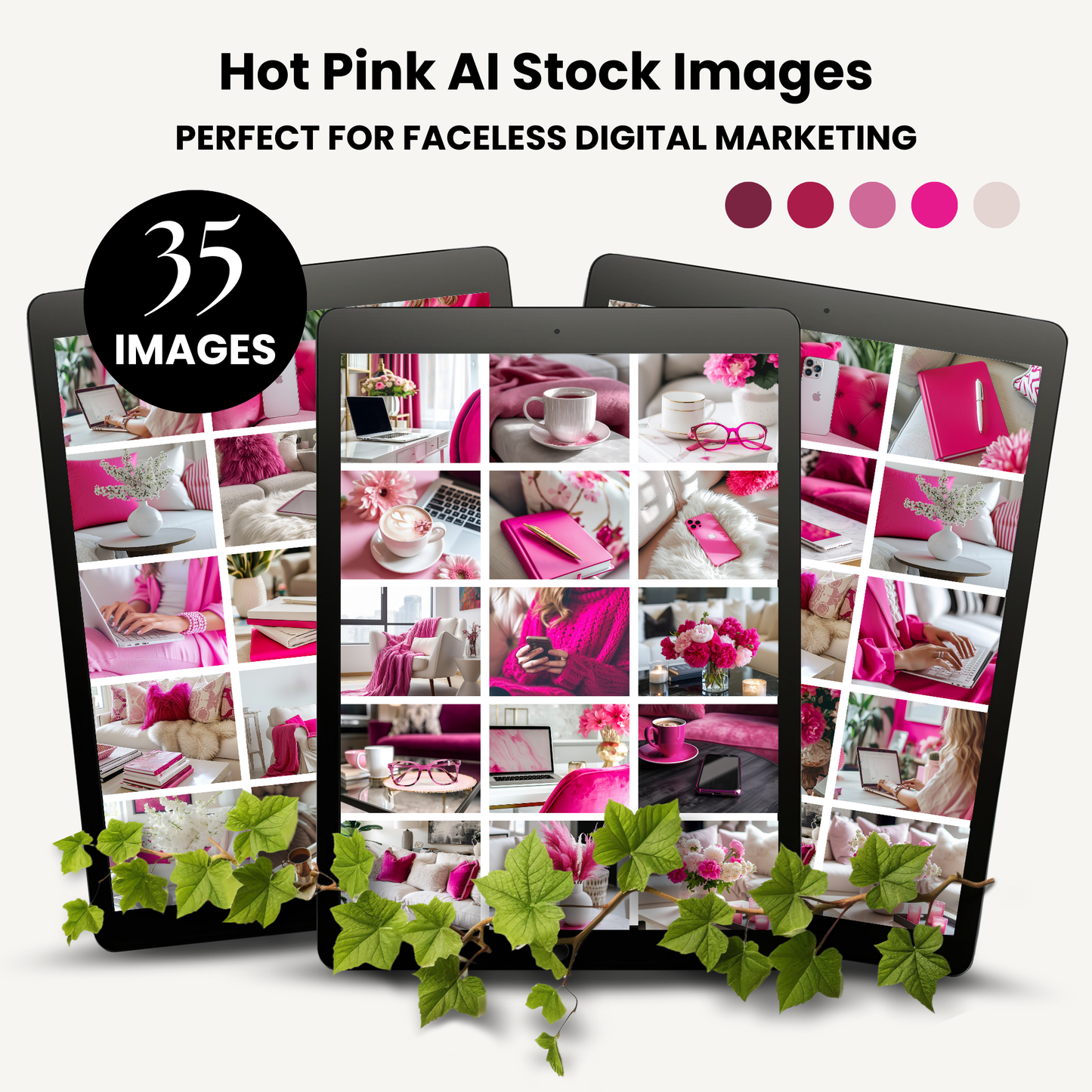 35 Hot Pink AI Stock Image Collection with MRR and PLR