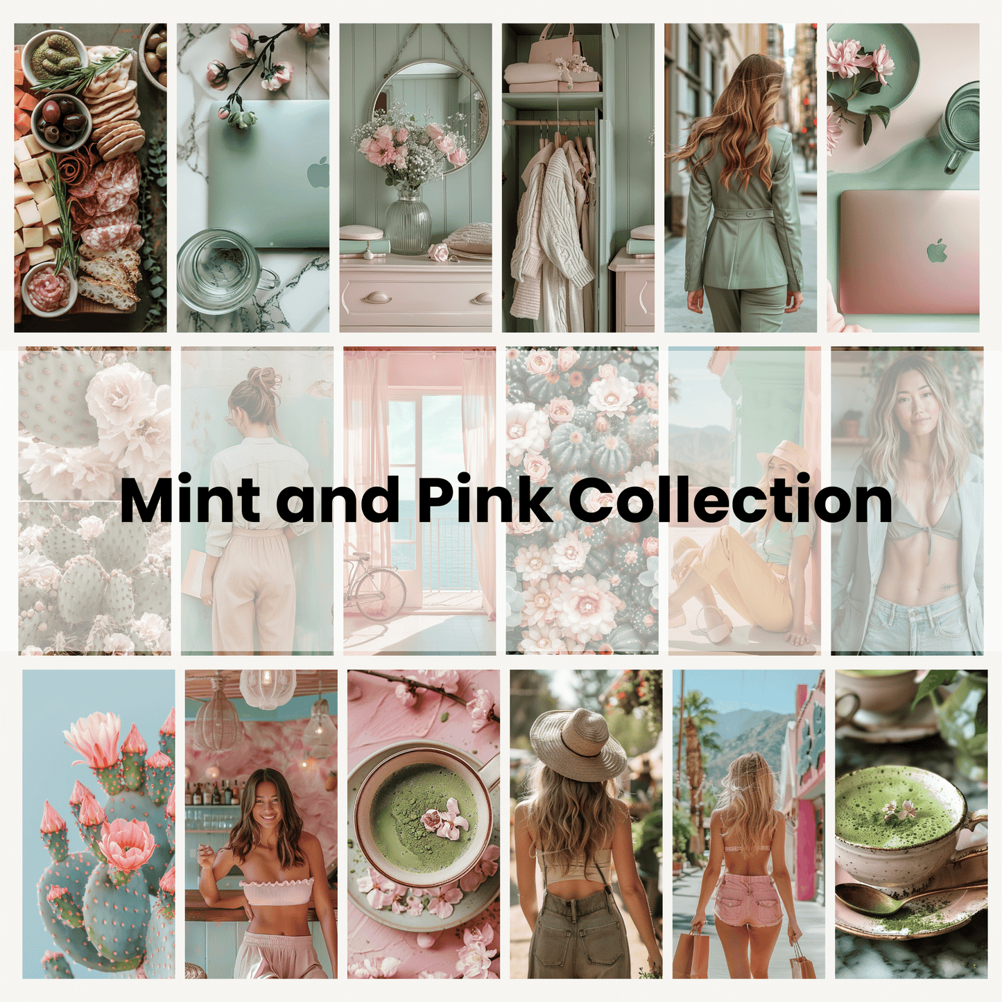 150 Mint and Pink AI Stock Image Collection for Faceless Marketing with MRR and PLR