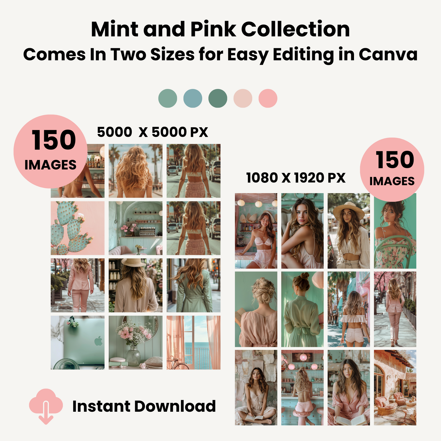 150 Mint and Pink AI Stock Image Collection for Faceless Marketing with MRR and PLR