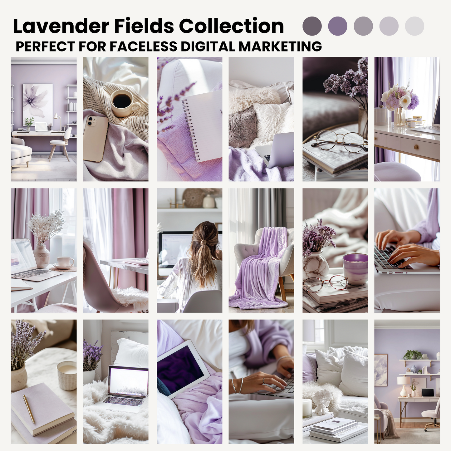 35 Lavender Fields AI Stock Image Collection for Faceless Marketing with MRR and PLR