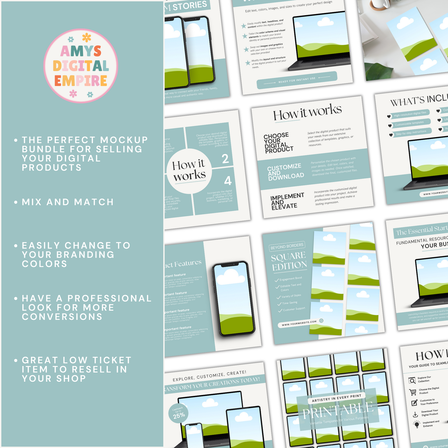 Sage and Cream Done for You Mockup Templates for Digital Products with MRR and PLR with Bonus