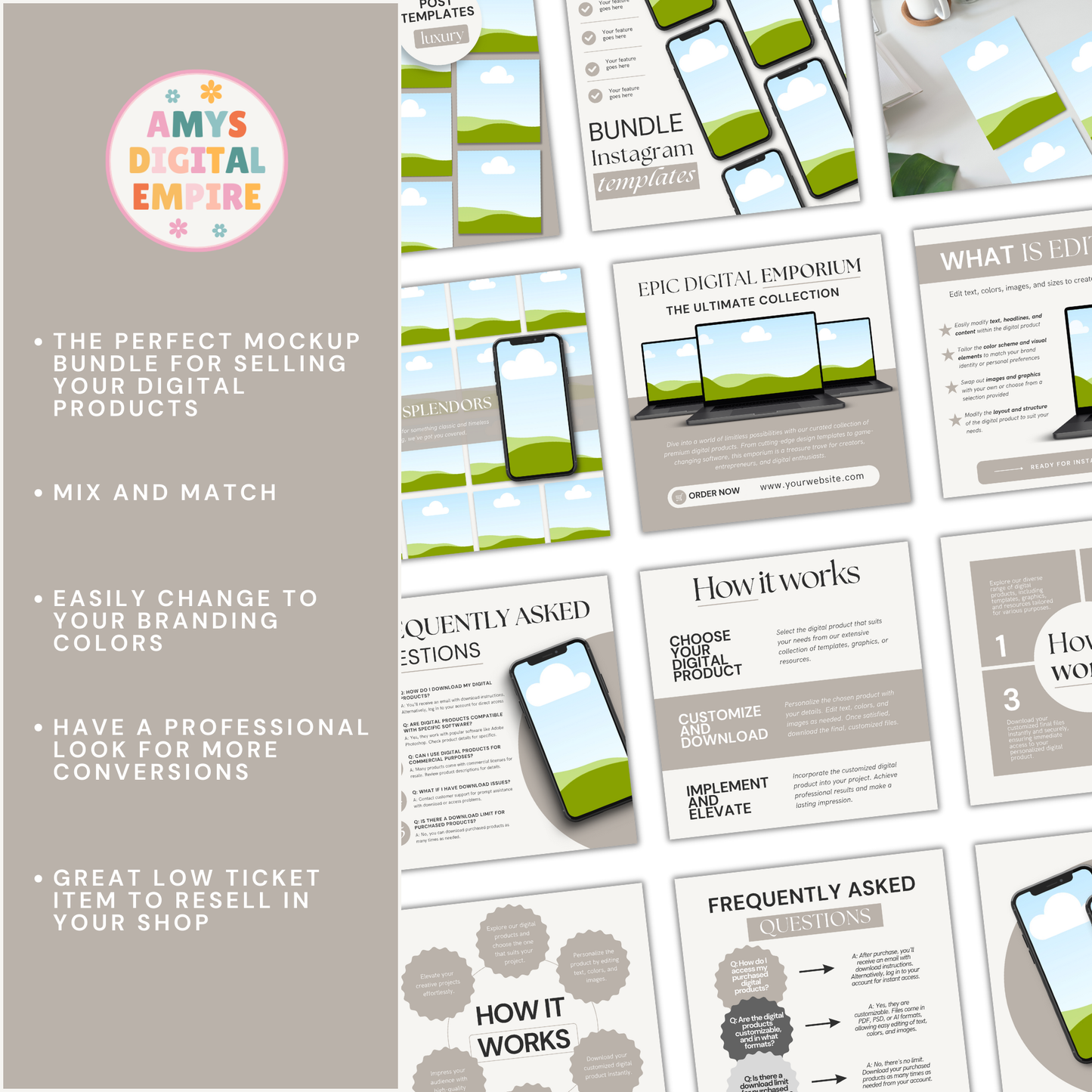 Neutral Beige Done for You Mockup Templates for Digital Products with MRR and PLR with Bonus