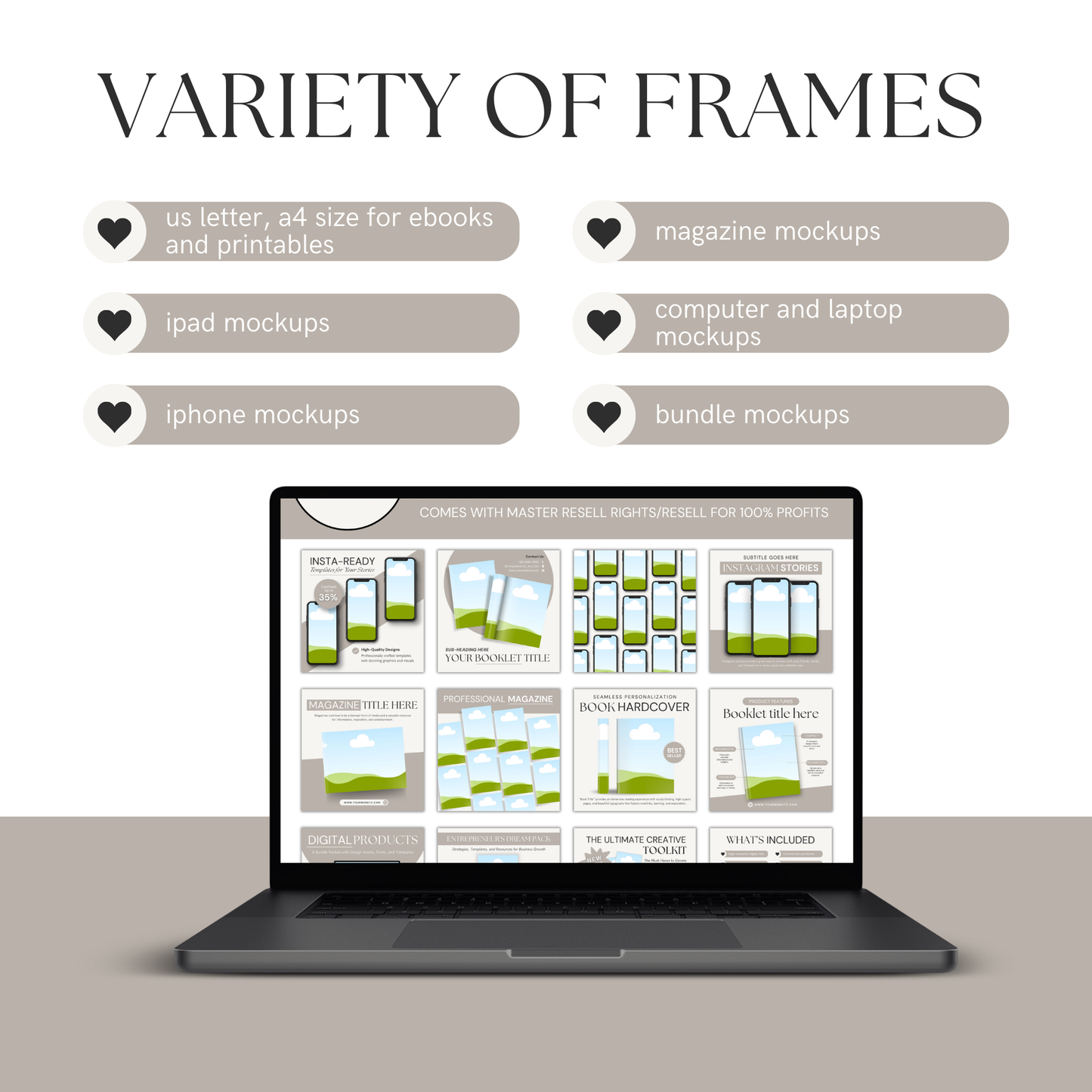 Neutral Beige Done for You Mockup Templates for Digital Products with MRR and PLR with Bonus