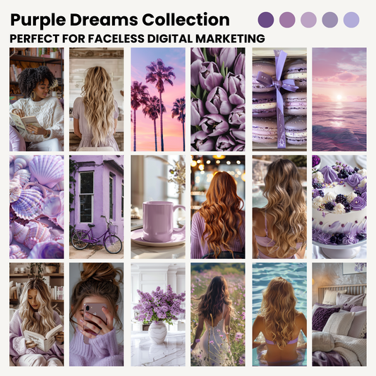 102 Purple Dreams AI Stock Image Collection for Faceless Marketing with MRR and PLR
