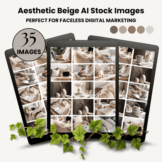 35 Aesthetic Beige AI Stock Image Collection w MRR and PLR