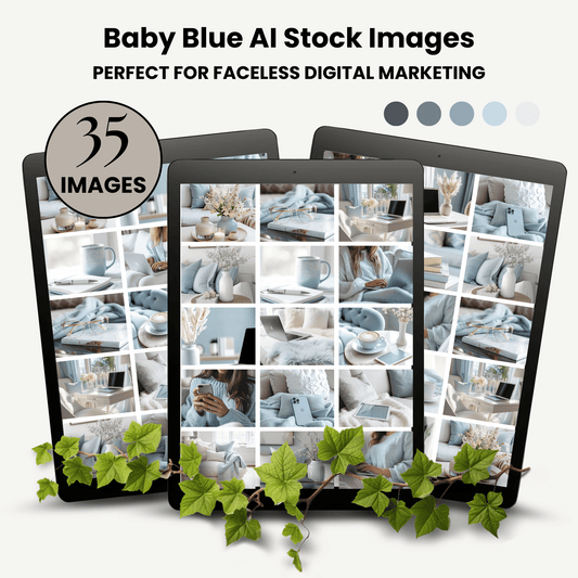 35 Baby Blue and Cream AI Stock Image Collection with MRR and PLR