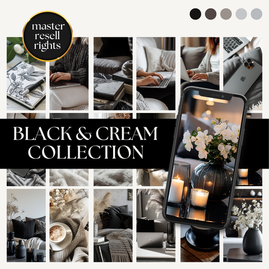 35 Black and Cream AI Stock Image Collection with MRR and PLR