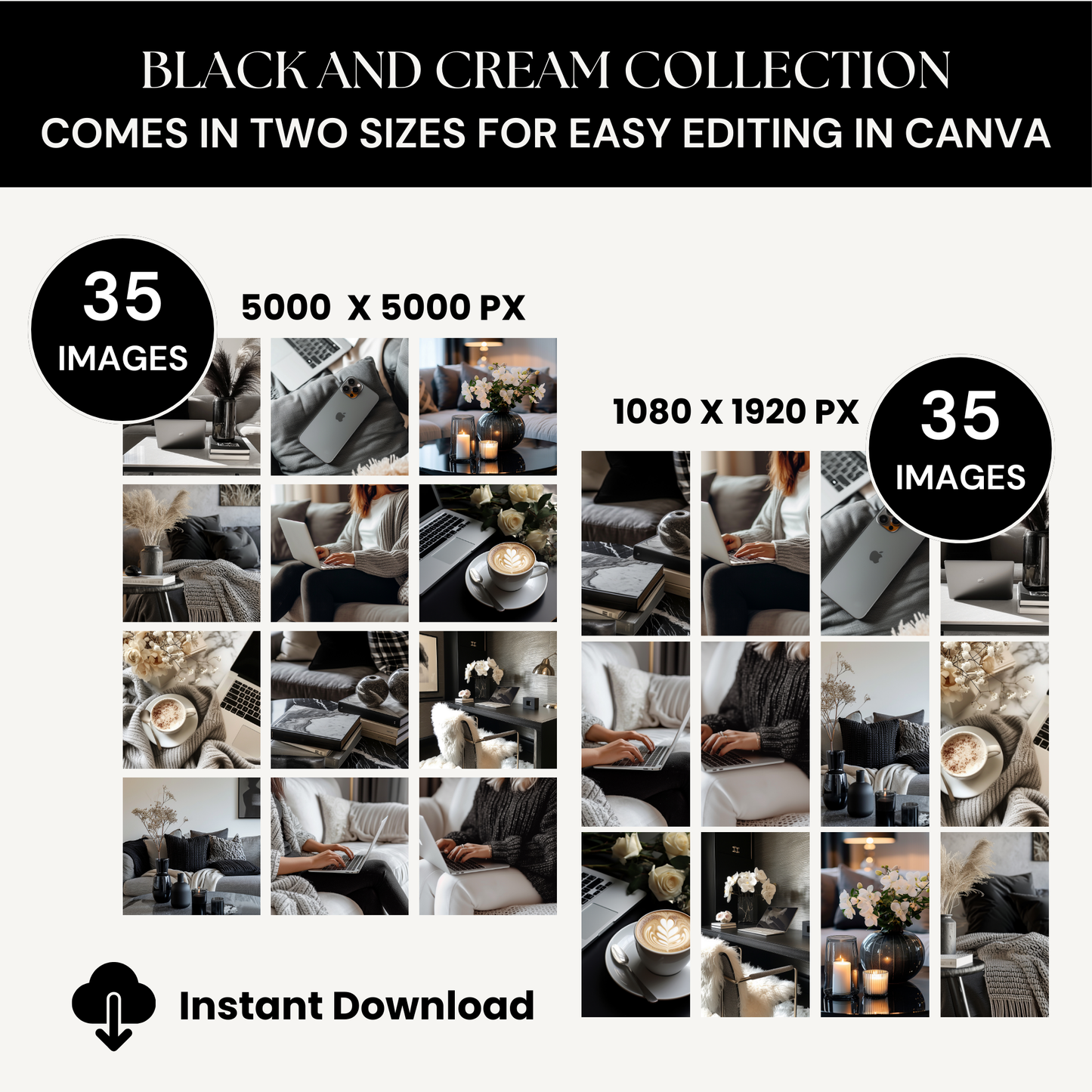 35 Black and Cream AI Stock Image Collection with MRR and PLR