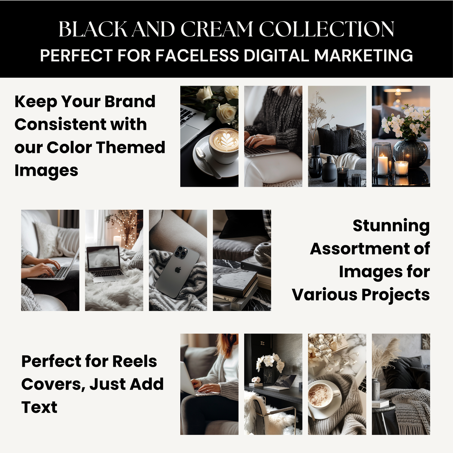 35 Black and Cream AI Stock Image Collection with MRR and PLR