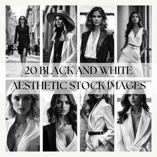 20 City Chic Black and White Aesthetic AI Stock Image Collection w/MRR/PLR