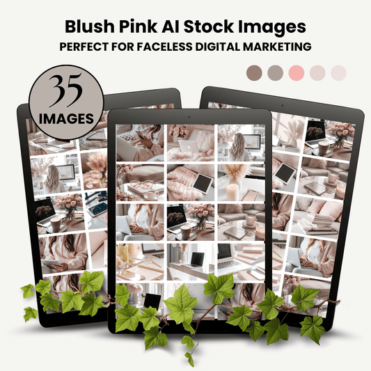 35 Blush Pink AI Stock Image Collection for Digital Marketing with MRR and PLR