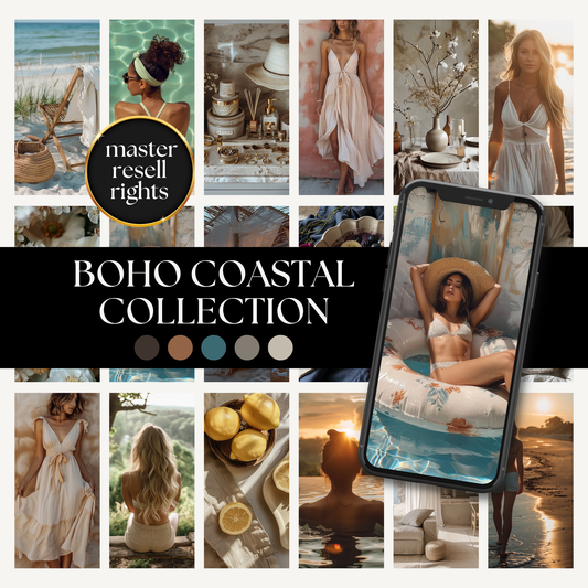 148 Boho Coastal Stock Images Collection Instagram Faceless Digital Marketing Content DFY MRR & PLR Beachy Aesthetic Stock Photos 2 Sizes