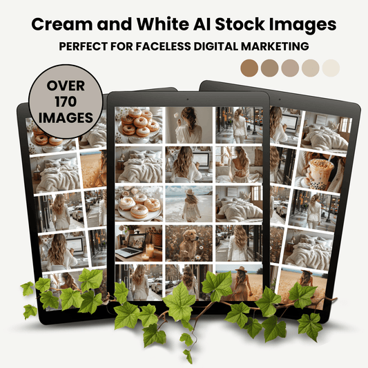 Cream and White AI Stock Image Collection for Faceless Marketing Over 170 Images with MRR and PLR