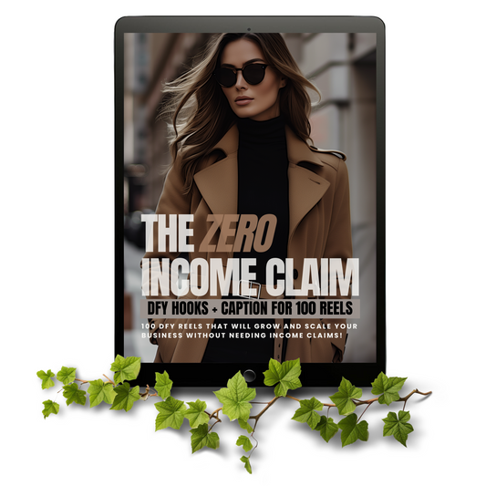 The Zero Income Claim eBook with MRR and PLR 100 plus Pre-Written Hooks and Captions for Selling Digital Products on Instagram