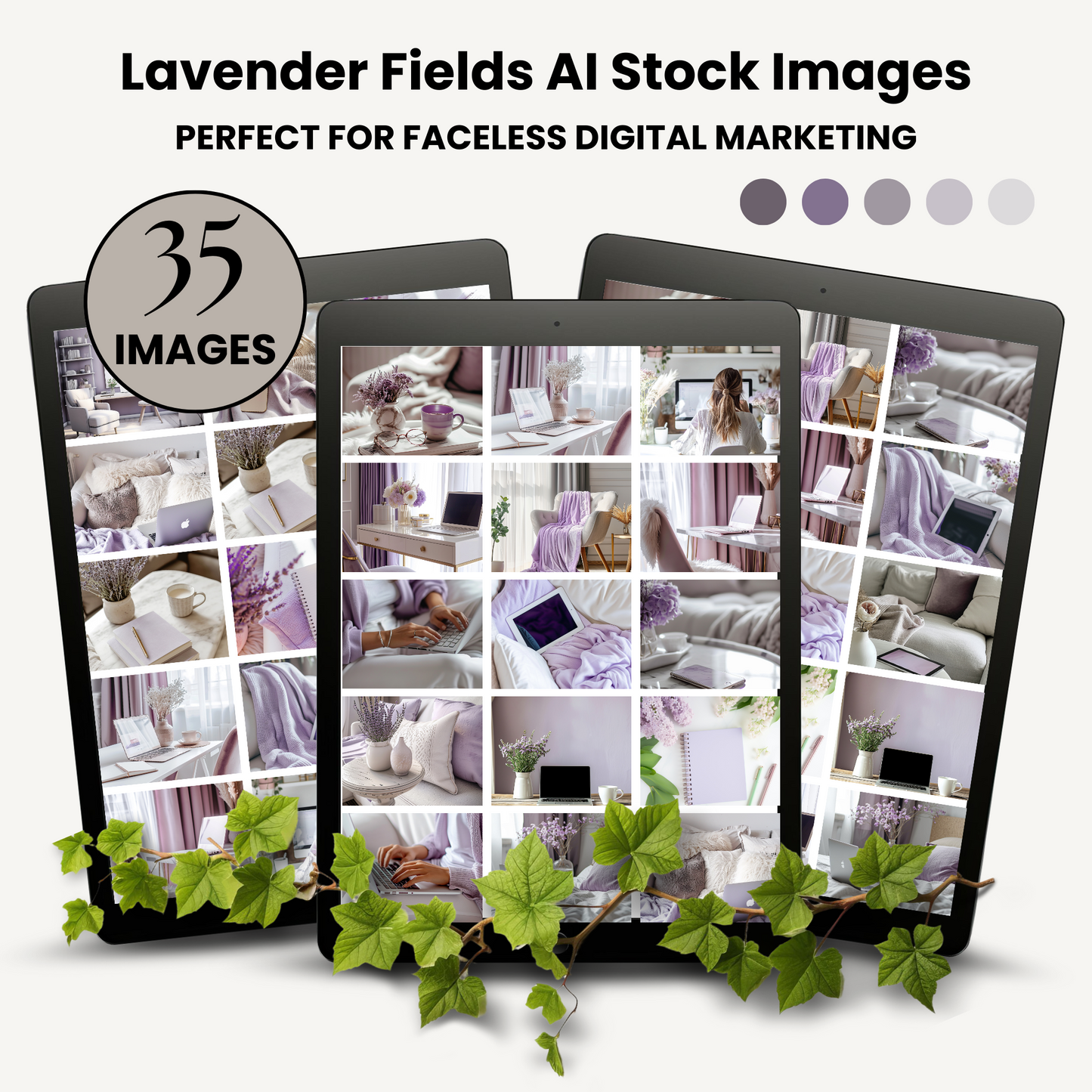 35 Lavender Fields AI Stock Image Collection for Faceless Marketing with MRR and PLR