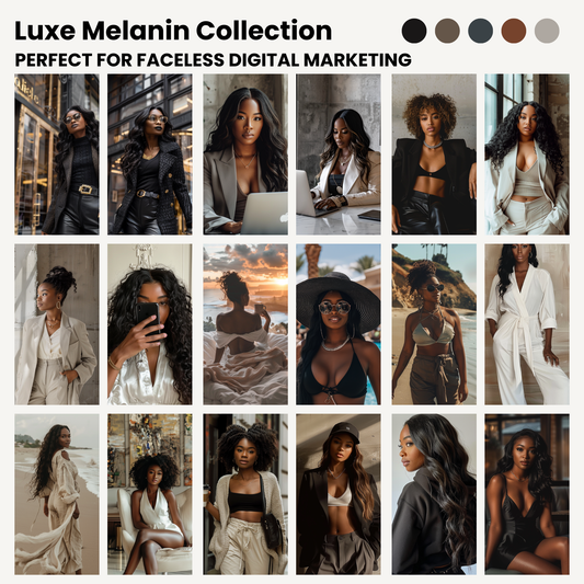 300 Luxe Melanin AI Stock Image Collection for Faceless Marketing with MRR and PLR