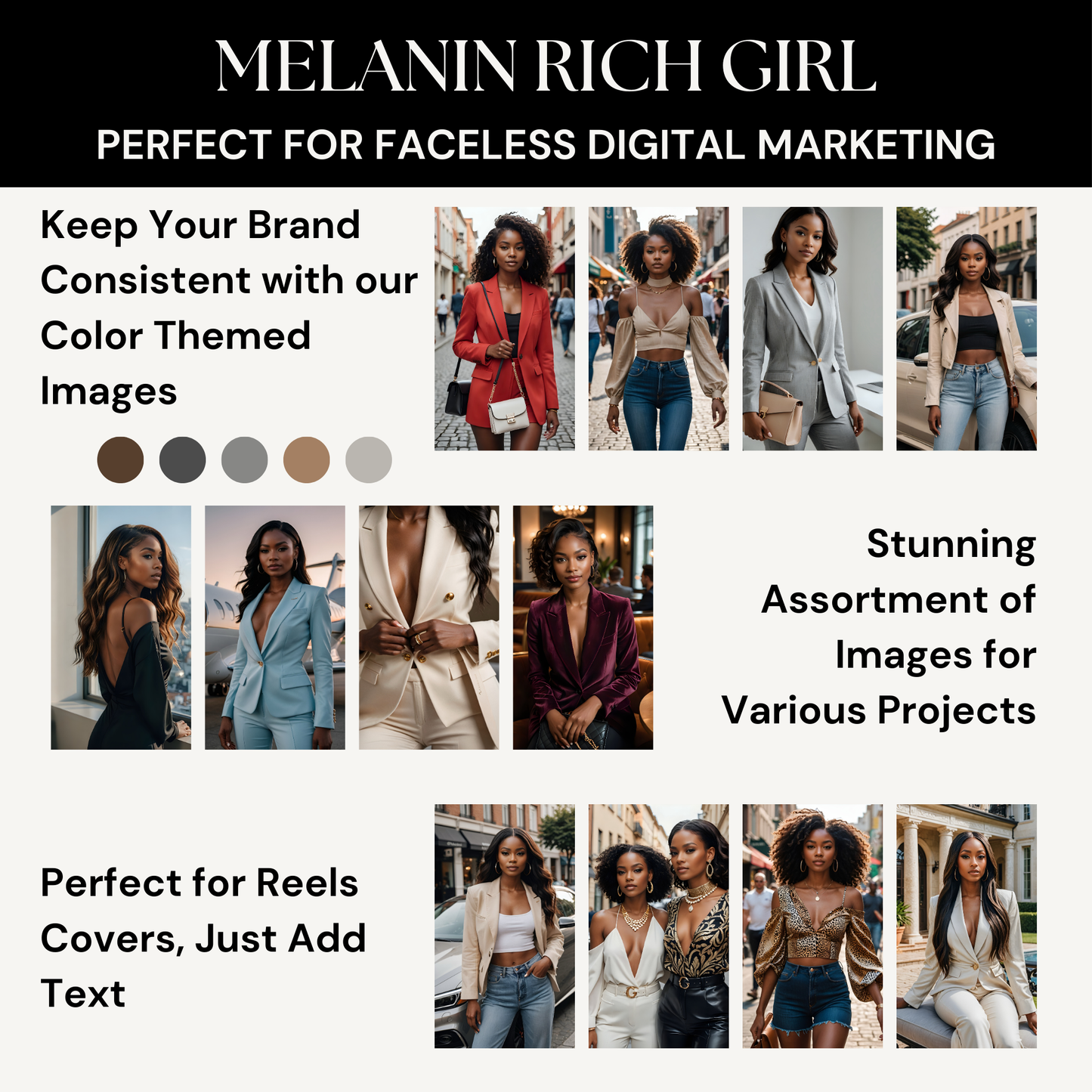 Melanin Rich Girl MMR and PLR Stock Image Collection 120 Images for Faceless Digital Marketing