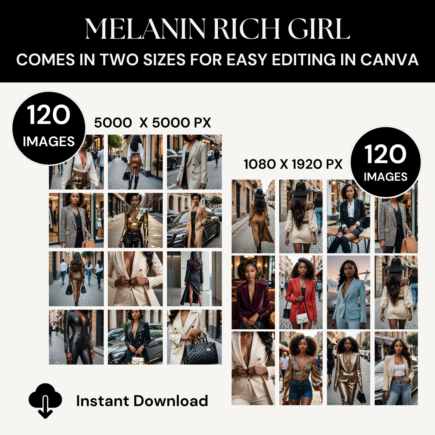 Melanin Rich Girl MMR and PLR Stock Image Collection 120 Images for Faceless Digital Marketing