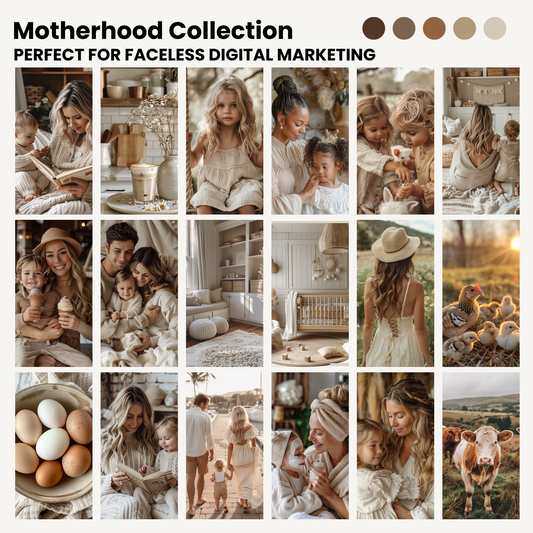 123 Motherhood AI Stock Image Collection for Faceless Marketing with MRR and PLR