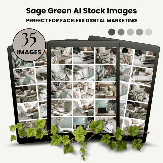 35 Sage Green Lifestyle AI Stock Image Collection for Faceless Marketing with MRR and PLR