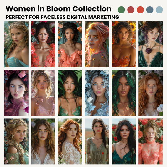 Over 300 Women in Bloom AI Stock Image Collection for Faceless Marketing with MRR and PLR